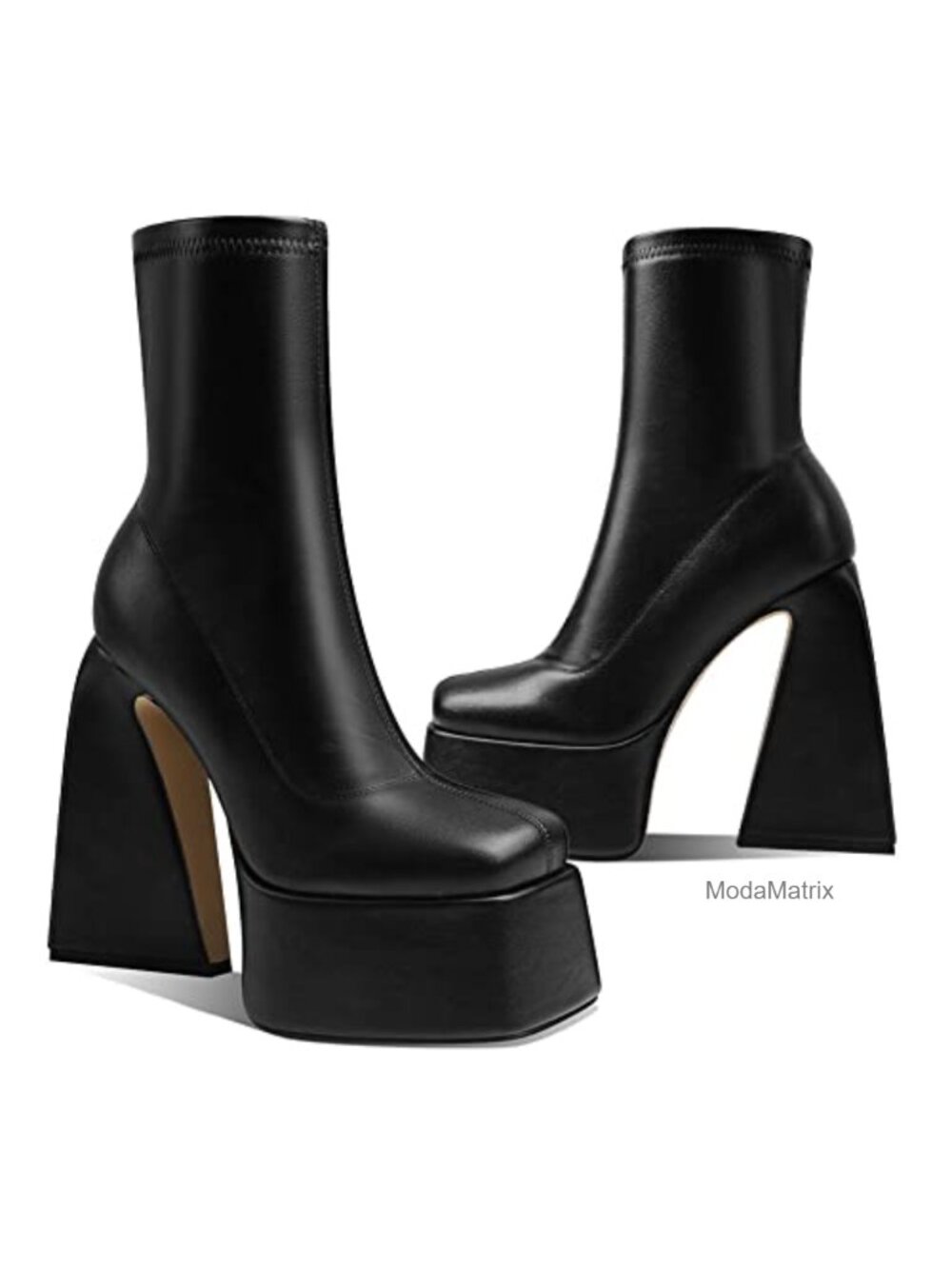 Women's Mid Calf Platform Boots Square Toe Chunky Block Heel Side Zipper Faux
